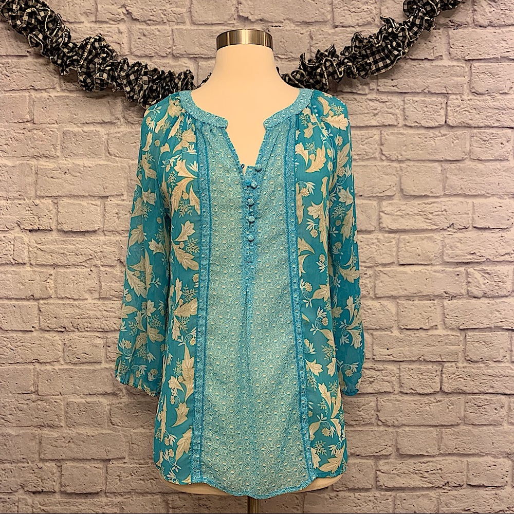 Zac & Rachel Boho 3/4 Sleeve Print Blouse